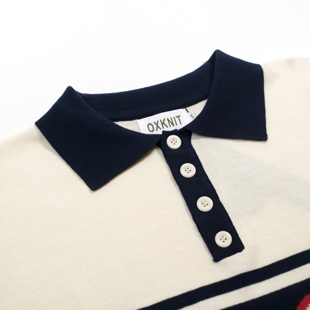 Heren abrikoos vintage kat gestreept jacquard poloshirt