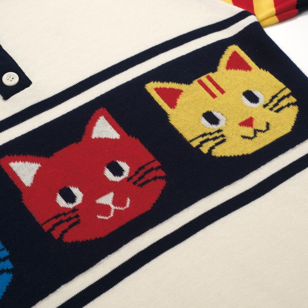 Heren abrikoos vintage kat gestreept jacquard poloshirt