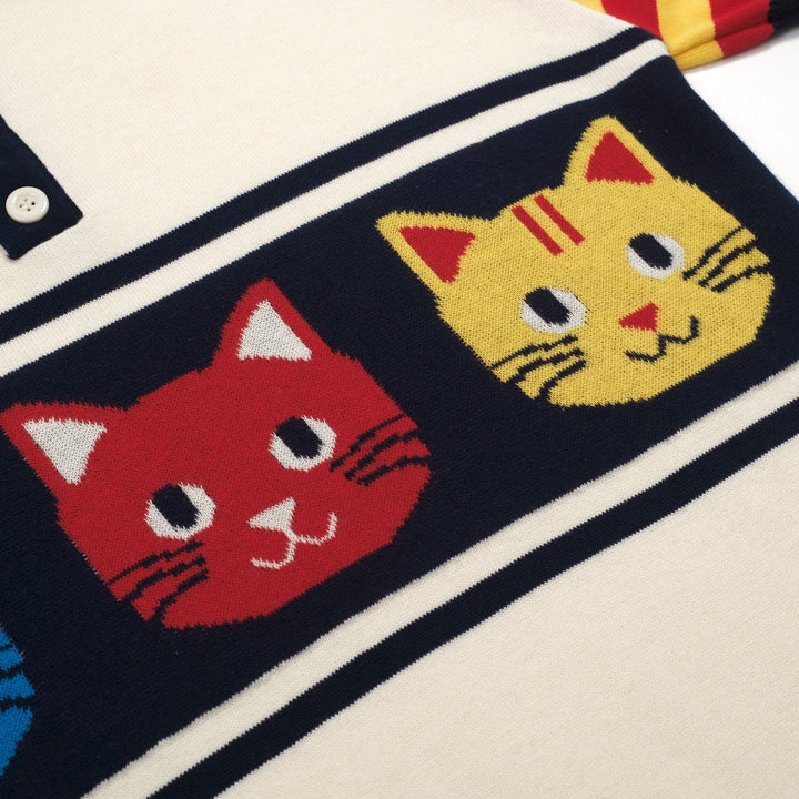 Heren abrikoos vintage kat gestreept jacquard poloshirt