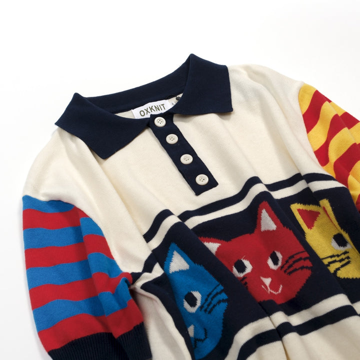 Heren abrikoos vintage kat gestreept jacquard poloshirt