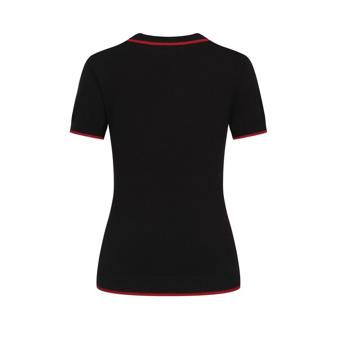 Women's Black Vintage Rose Artistic Jacquard Knit T-Shirt