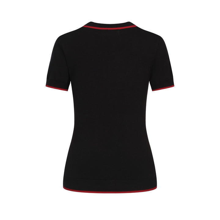 Women's Black Vintage Rose Artistic Jacquard Knit T-Shirt