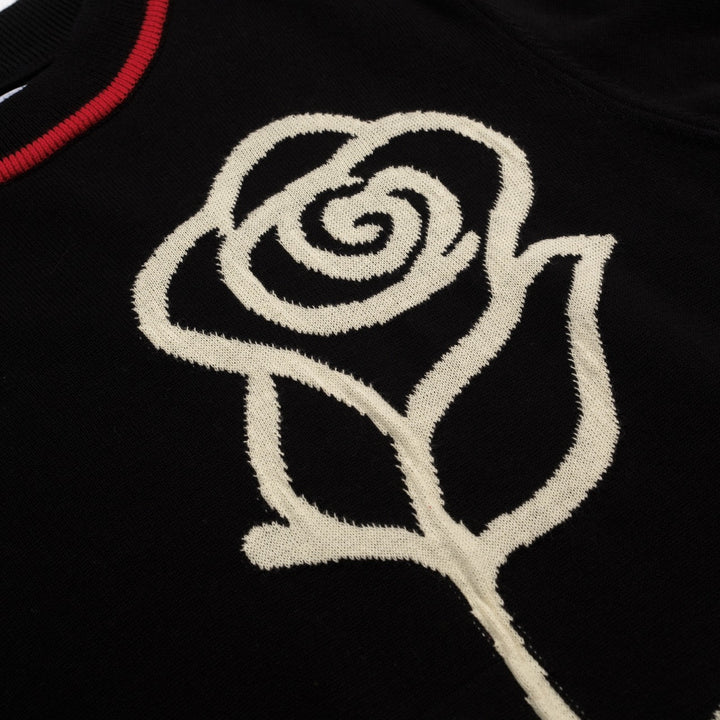 Women's Black Vintage Rose Artistic Jacquard Knit T-Shirt