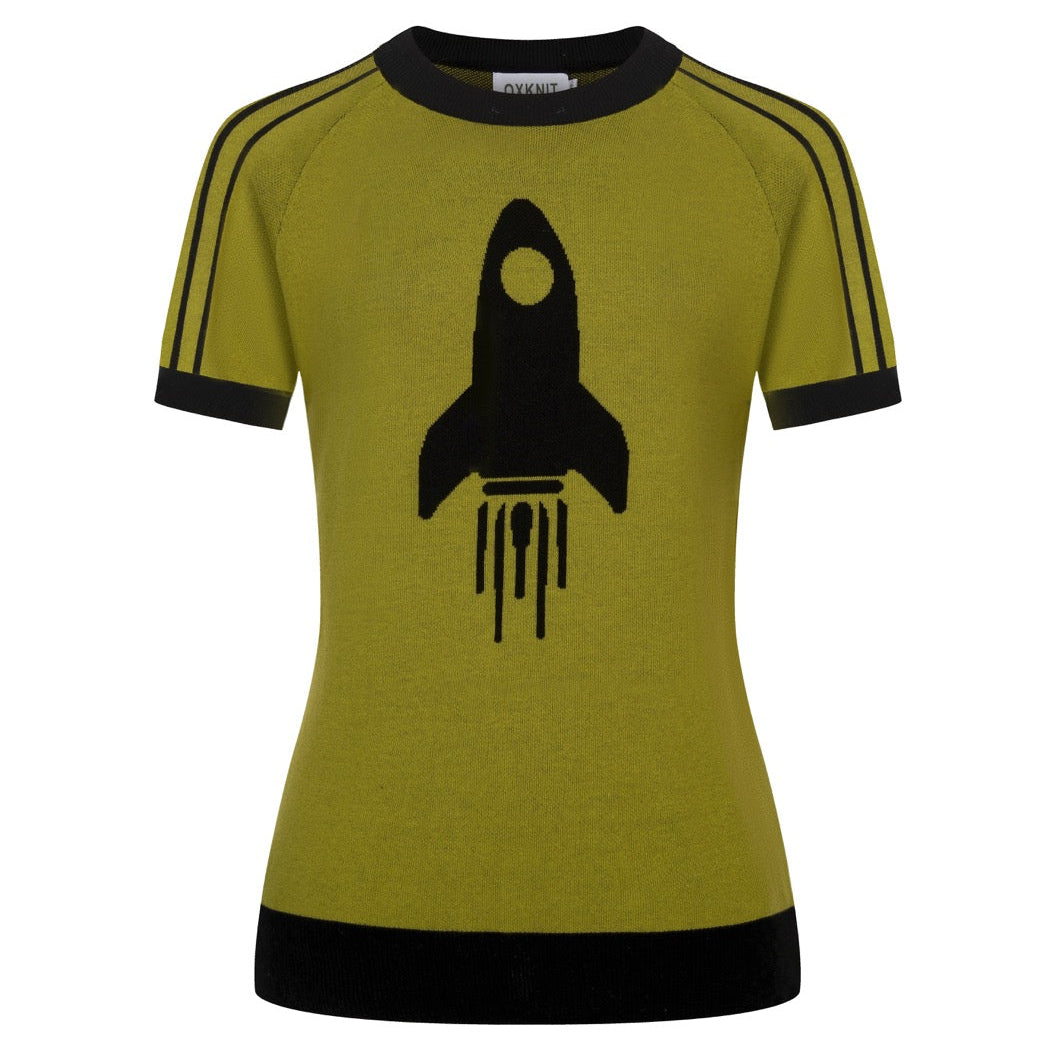 Dames Groene Rocket Art Jacquard Gebreid T-Shirt