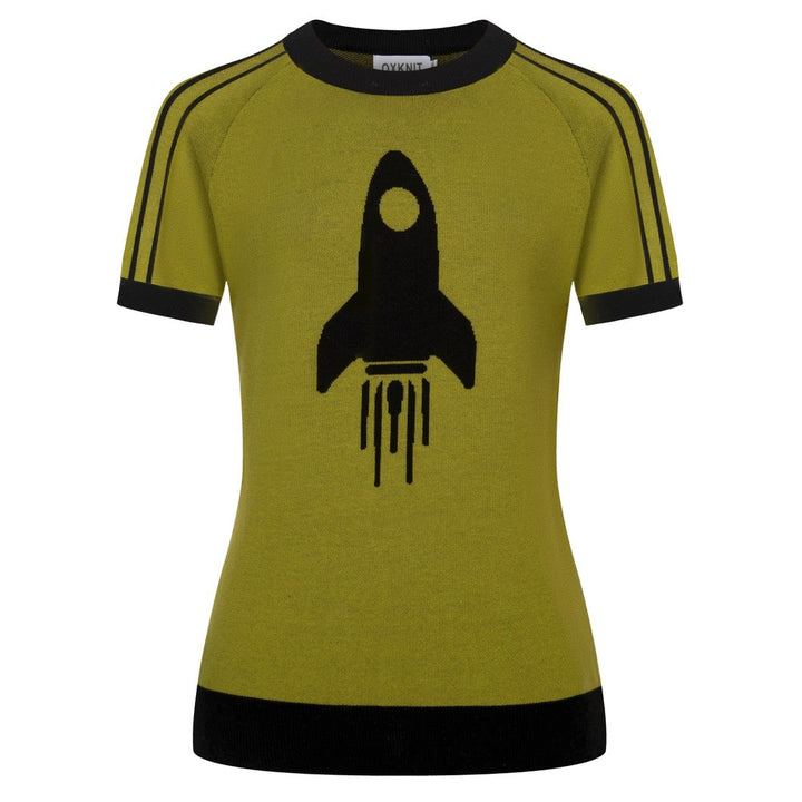 Dames Groene Rocket Art Jacquard Gebreid T-Shirt