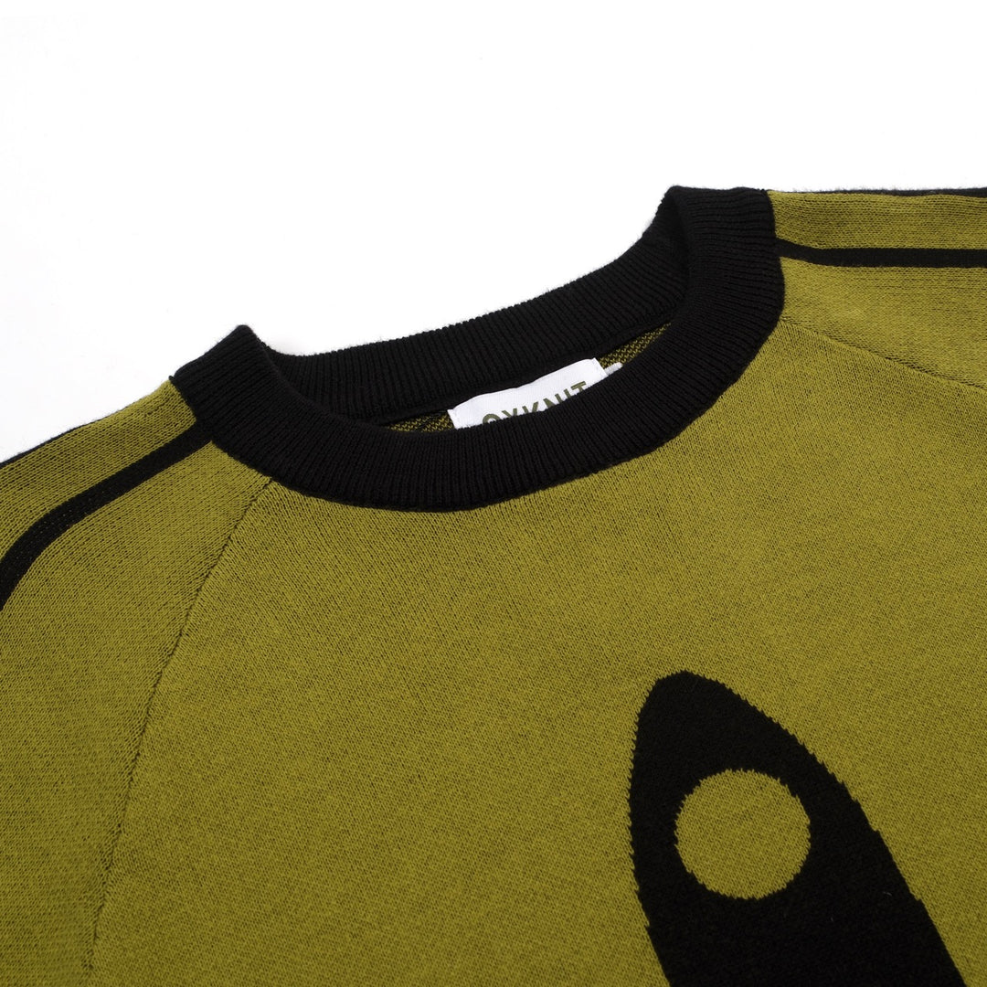 Dames Groene Rocket Art Jacquard Gebreid T-Shirt