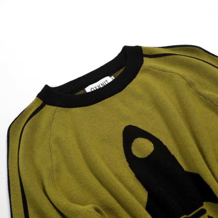 Dames Groene Rocket Art Jacquard Gebreid T-Shirt