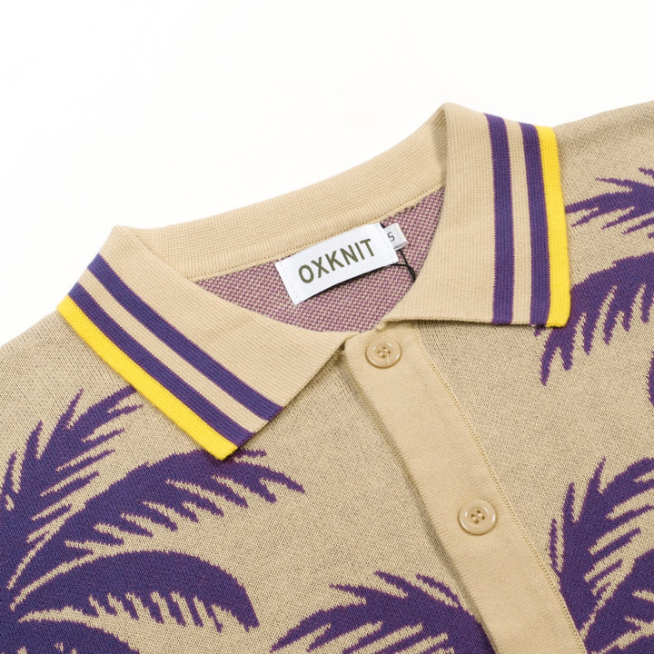 Heren Khaki Vintage Gebreid Vest met Kokosboom Jacquard