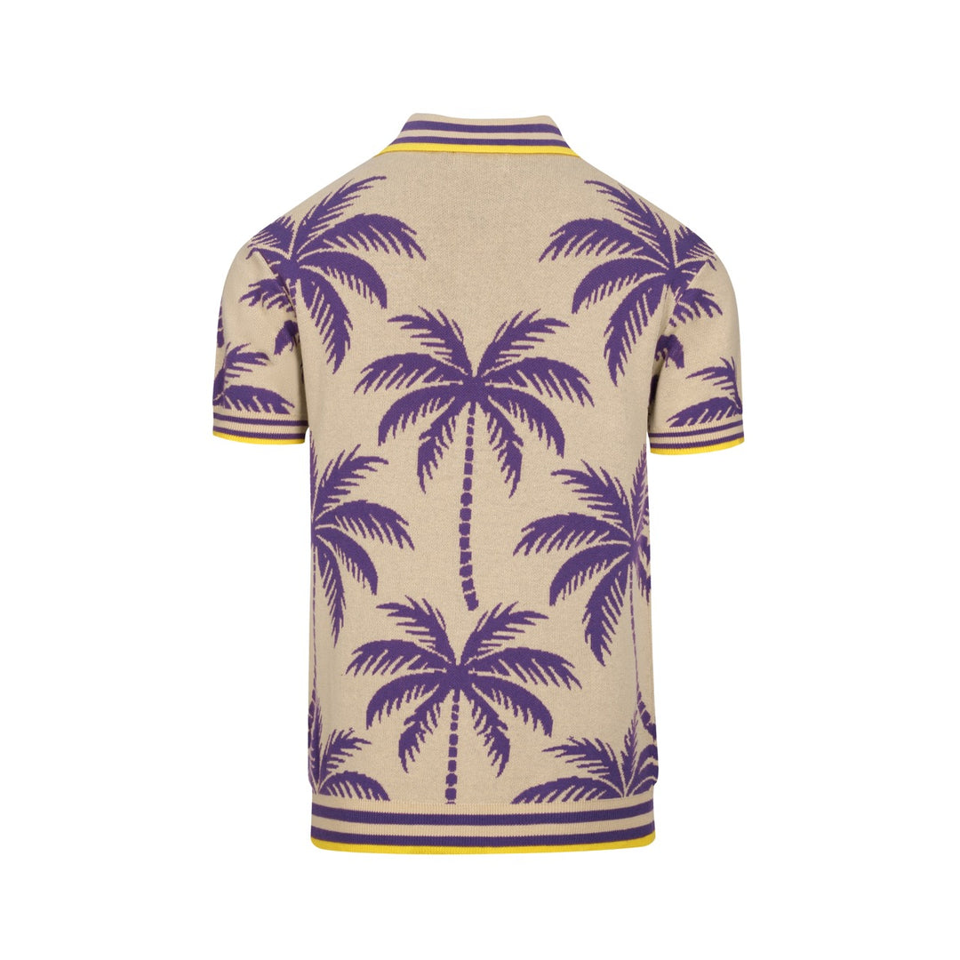 Heren Khaki Vintage Gebreid Vest met Kokosboom Jacquard