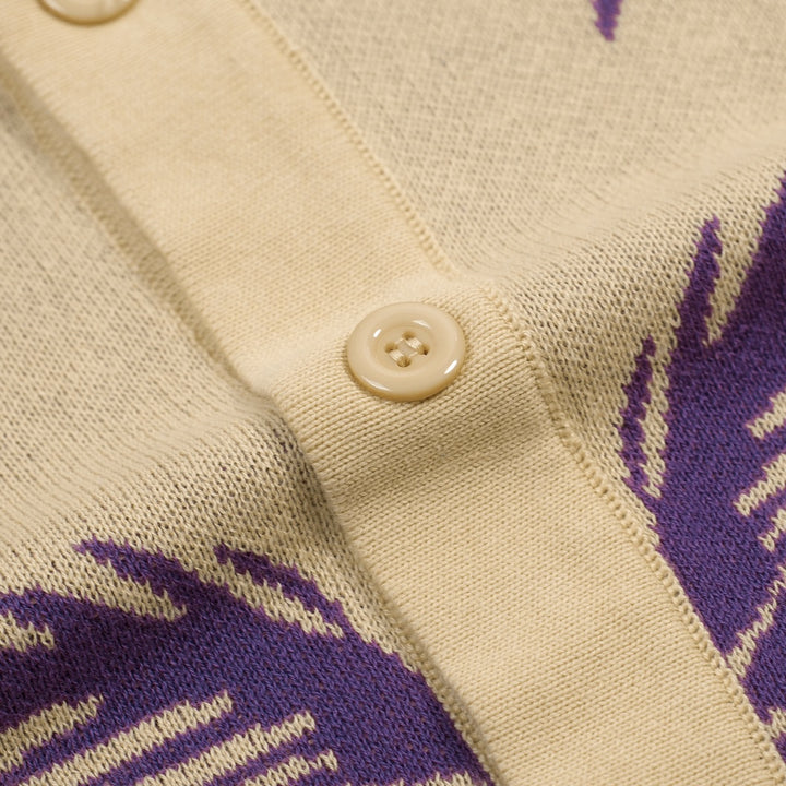 Heren Khaki Vintage Gebreid Vest met Kokosboom Jacquard