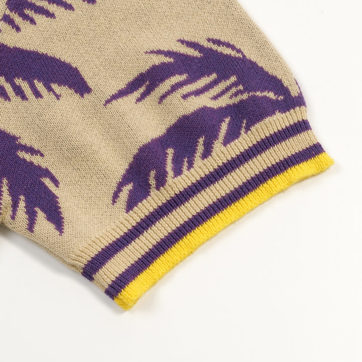 Heren Khaki Vintage Gebreid Vest met Kokosboom Jacquard