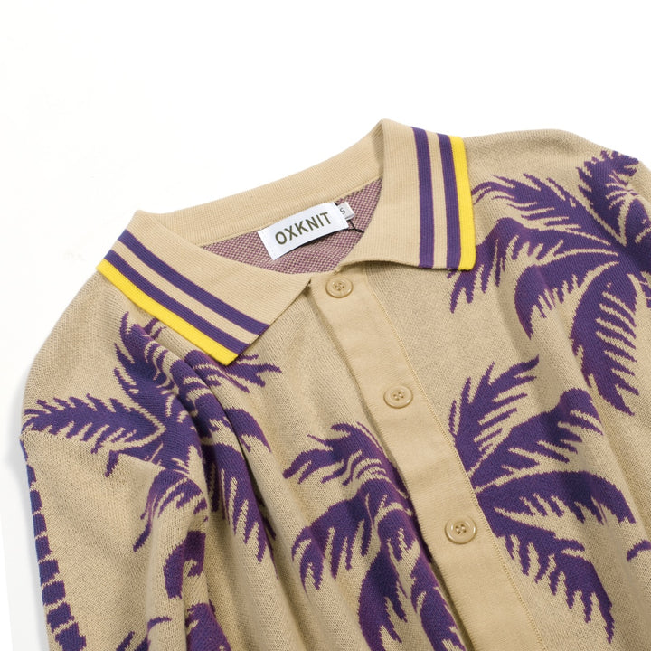 Heren Khaki Vintage Gebreid Vest met Kokosboom Jacquard
