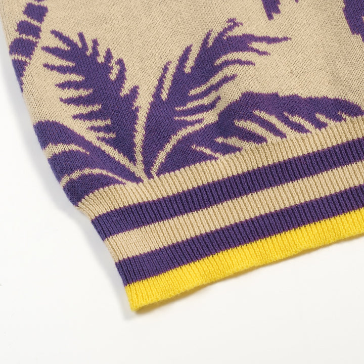 Heren Khaki Vintage Gebreid Vest met Kokosboom Jacquard