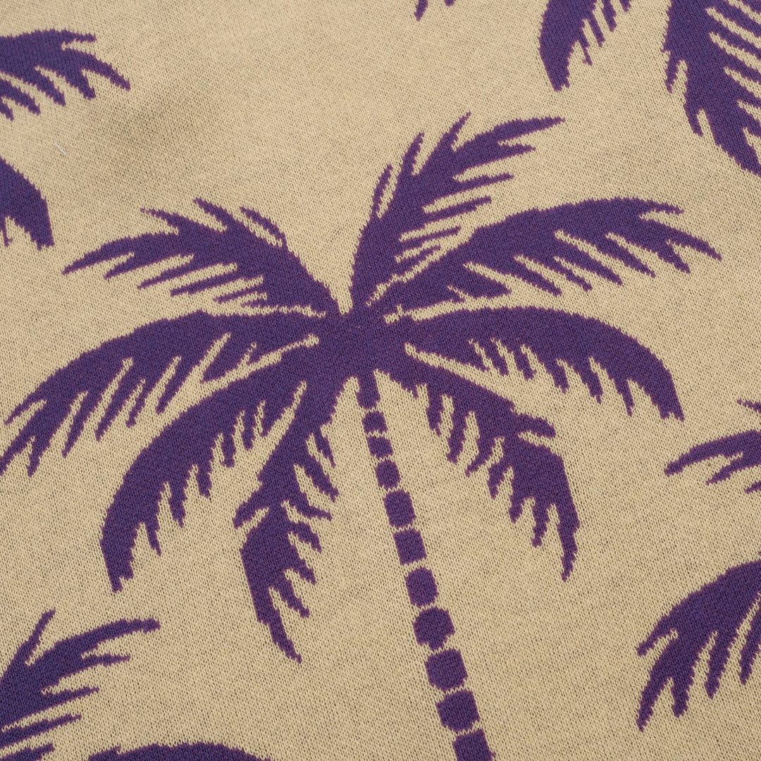Heren Khaki Vintage Gebreid Vest met Kokosboom Jacquard