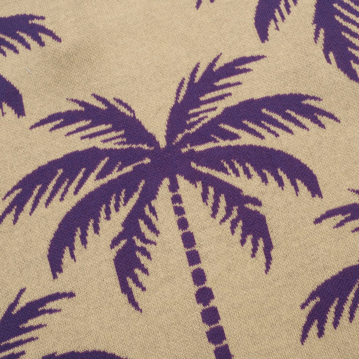Heren Khaki Vintage Gebreid Vest met Kokosboom Jacquard