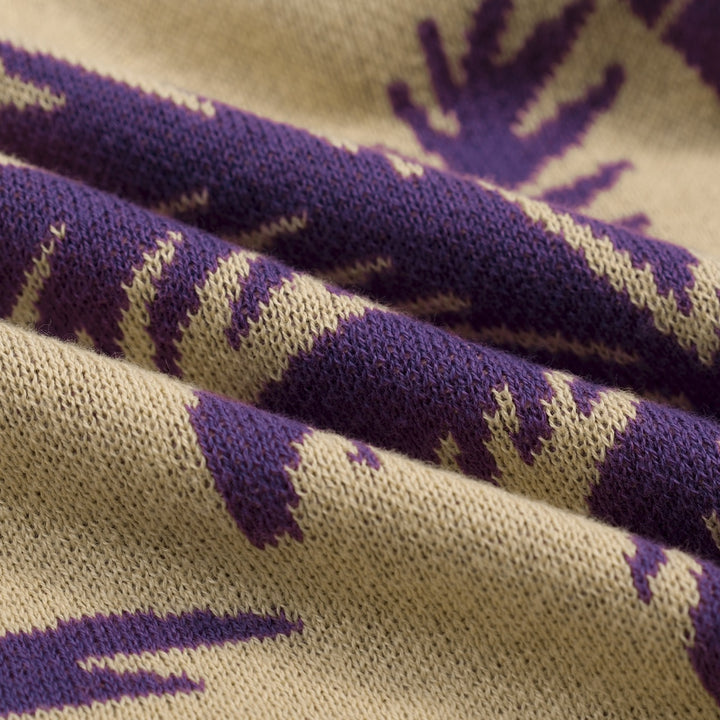 Heren Khaki Vintage Gebreid Vest met Kokosboom Jacquard