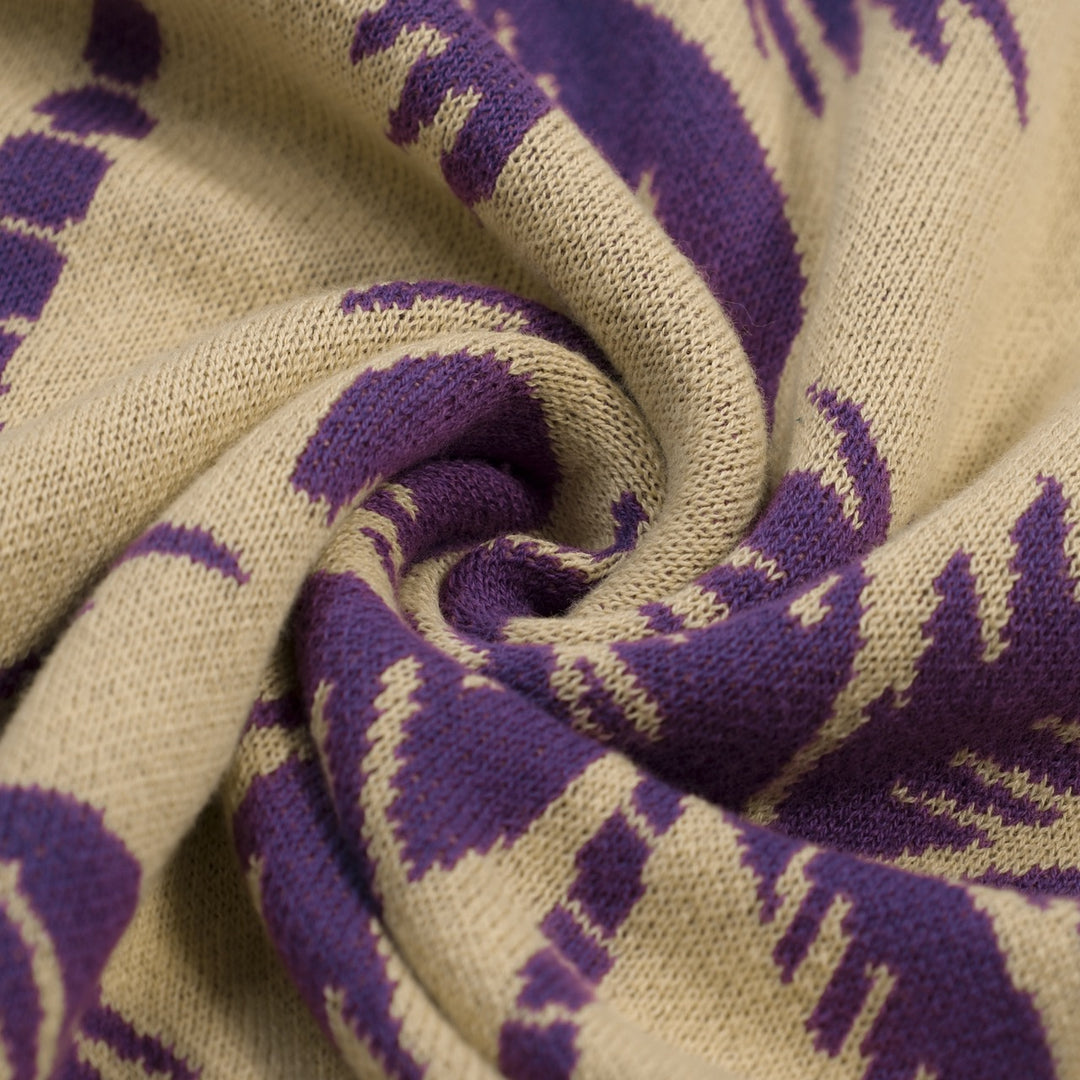 Heren Khaki Vintage Gebreid Vest met Kokosboom Jacquard