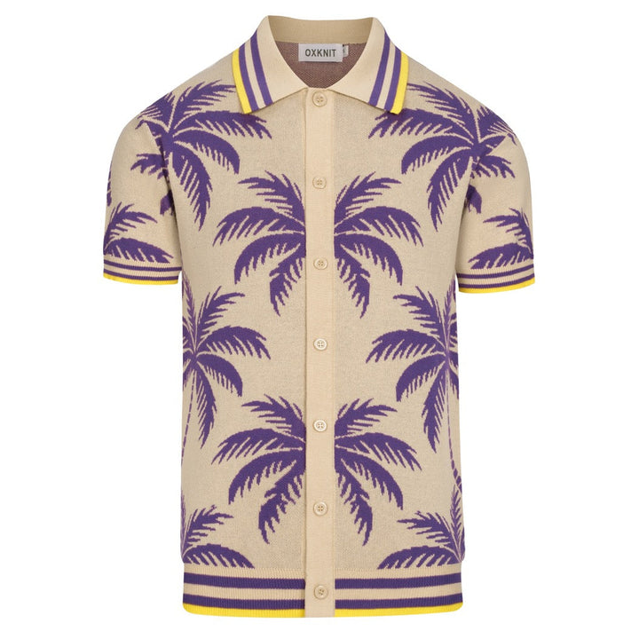 Heren Khaki Vintage Gebreid Vest met Kokosboom Jacquard