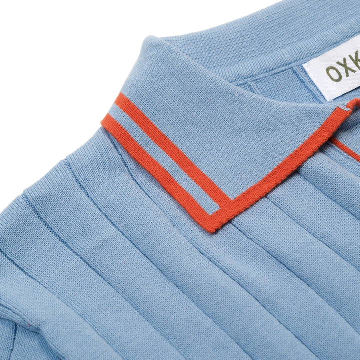 Men's Blue Vintage Owl Embroidered Art Polo Knit Shirt