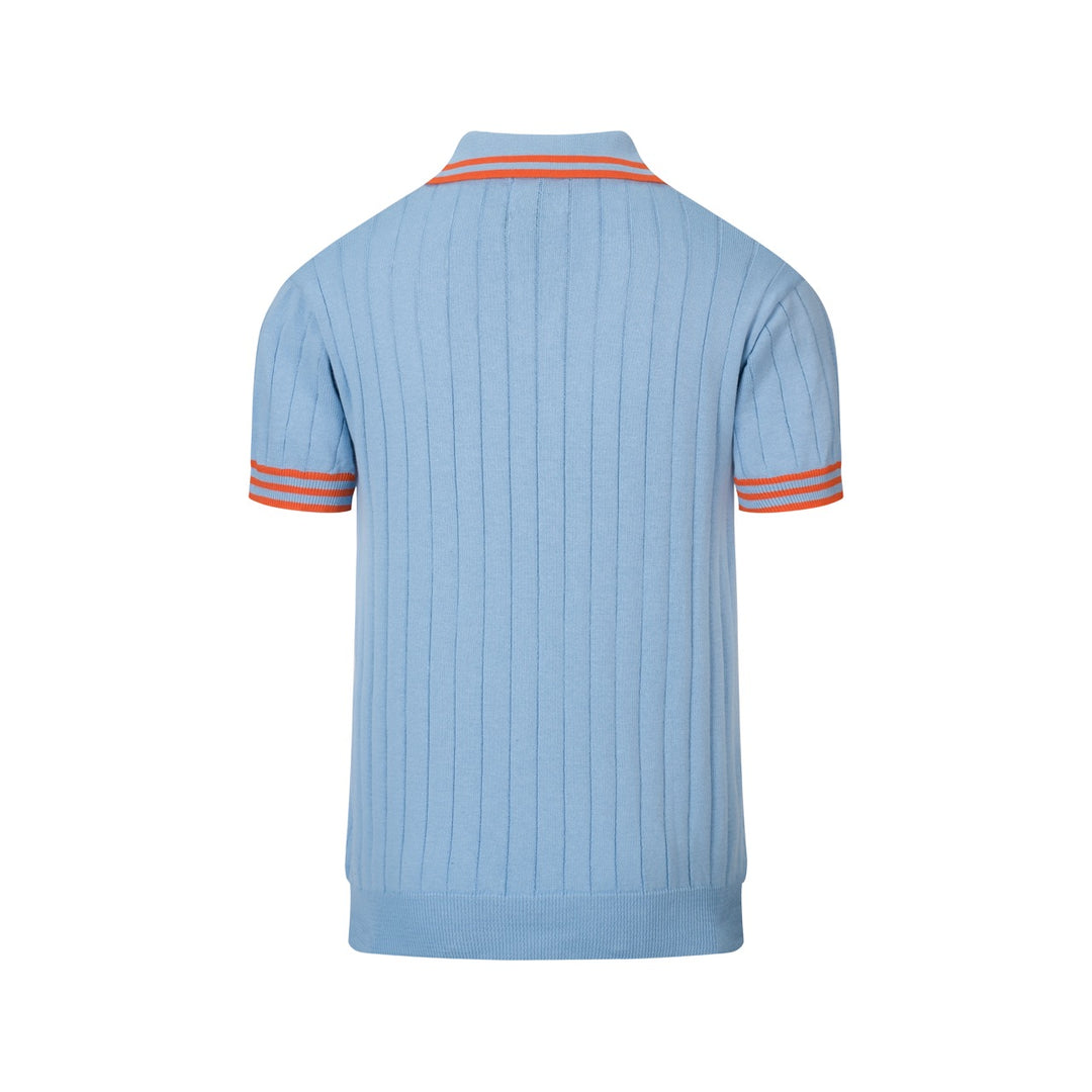 Men's Blue Vintage Owl Embroidered Art Polo Knit Shirt