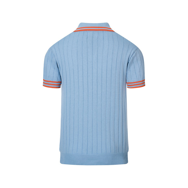 Men's Blue Vintage Owl Embroidered Art Polo Knit Shirt