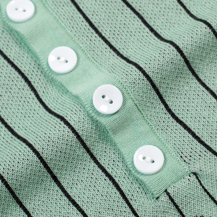Heren Teal Retro Gestreept Gebloemd Jacquard Polo Gebreid Shirt