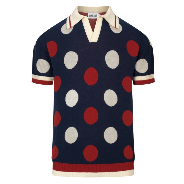 Maglietta Polo Uomo Blu Scuro a Pois Retrò in Maglia Jacquard
