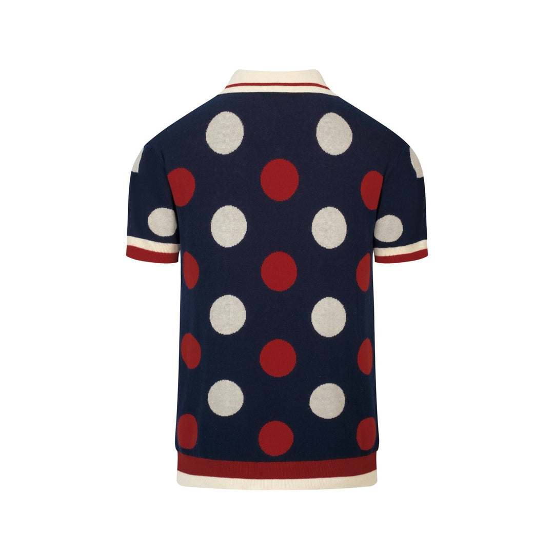 Maglietta Polo Uomo Blu Scuro a Pois Retrò in Maglia Jacquard