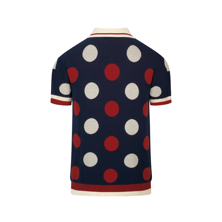 Maglietta Polo Uomo Blu Scuro a Pois Retrò in Maglia Jacquard