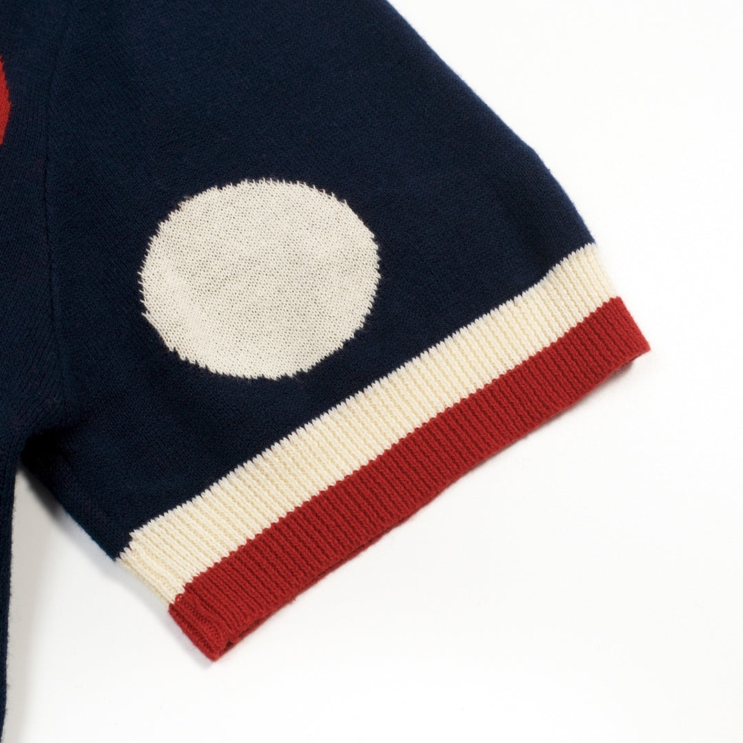 Maglietta Polo Uomo Blu Scuro a Pois Retrò in Maglia Jacquard