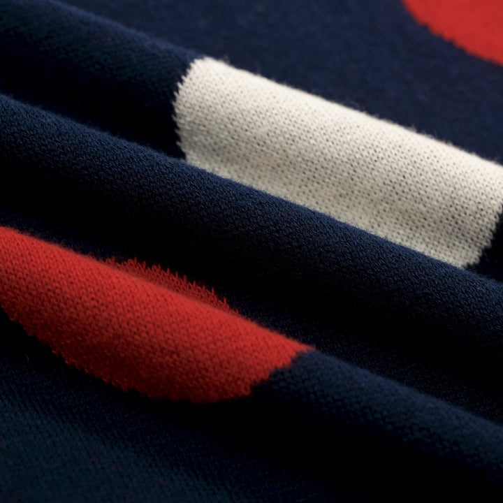 Maglietta Polo Uomo Blu Scuro a Pois Retrò in Maglia Jacquard