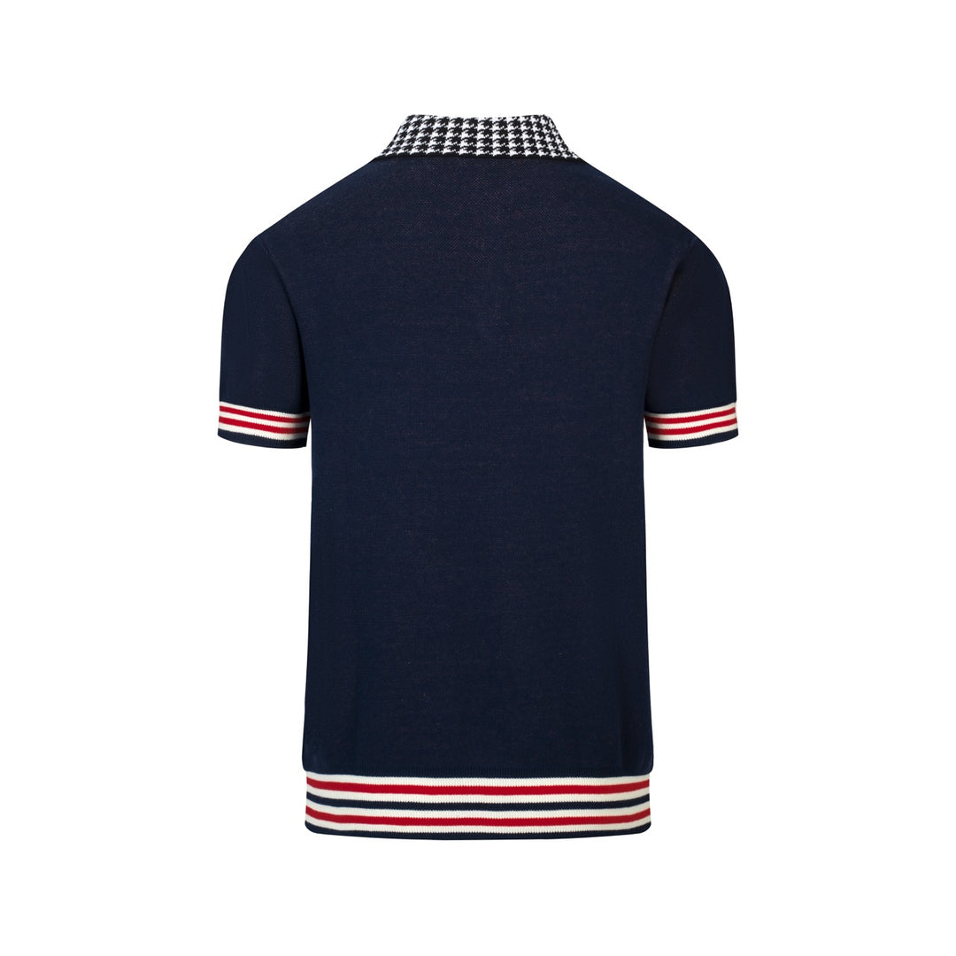 Men's Vintage Rose Houndstooth Art Jacquard Polo Knit Shirt