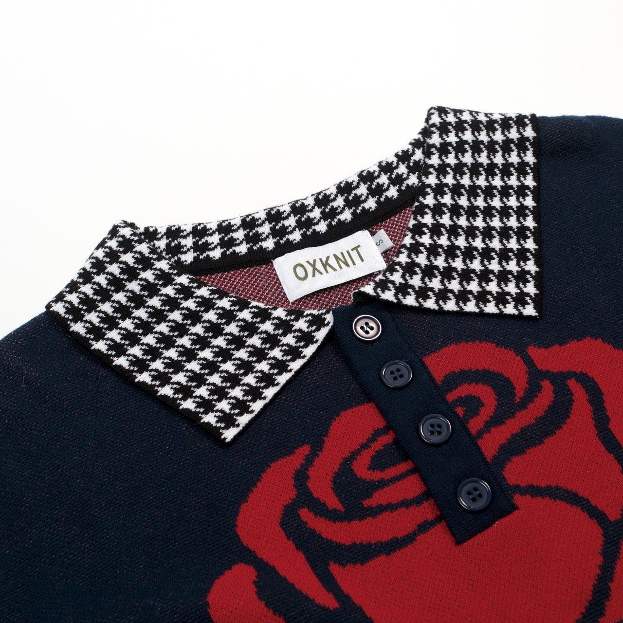 Men's Vintage Rose Houndstooth Art Jacquard Polo Knit Shirt – OXKnit