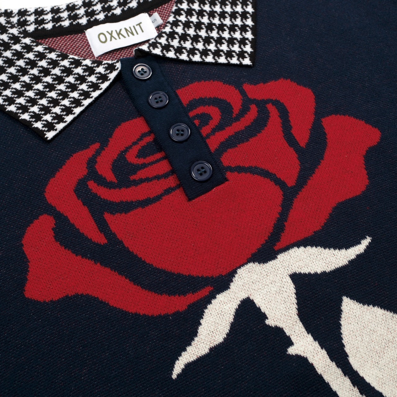 Men's Vintage Rose Houndstooth Art Jacquard Polo Knit Shirt – OXKnit