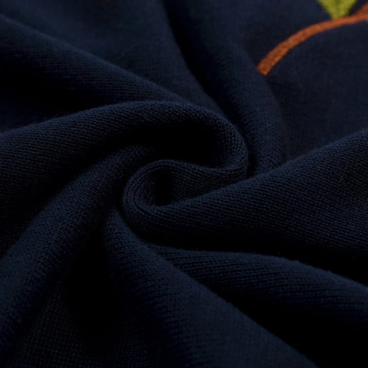 Camisa tipo polo de punto azul oscuro vintage con bordado floral para hombre