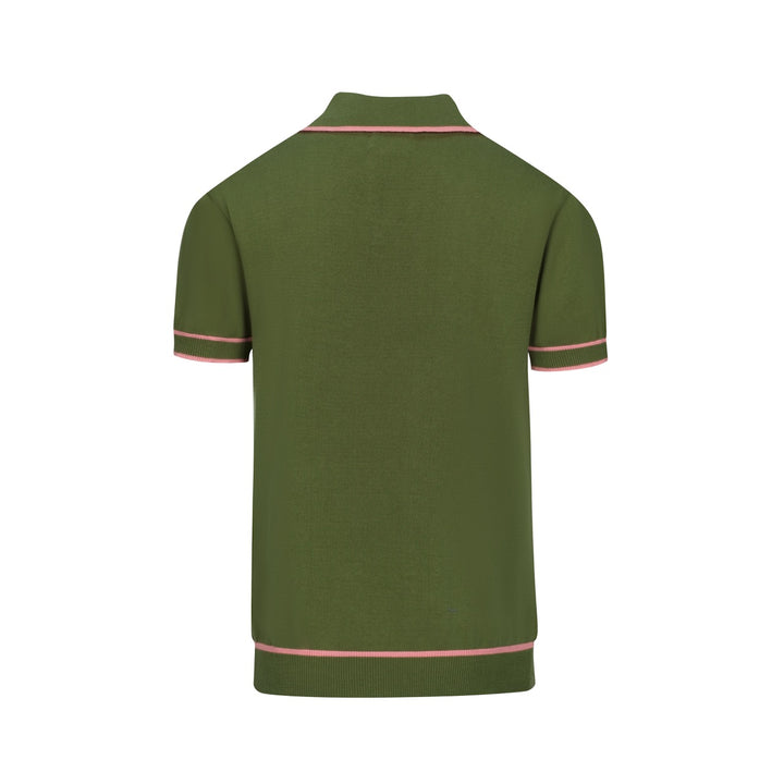 Men's Green Vintage 1970s Fashion Design Jacquard Polo Knit Shirt