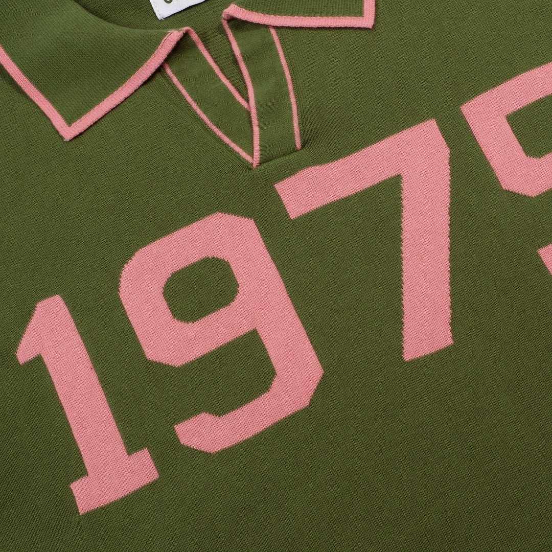 Men's Green Vintage 1970s Fashion Design Jacquard Polo Knit Shirt