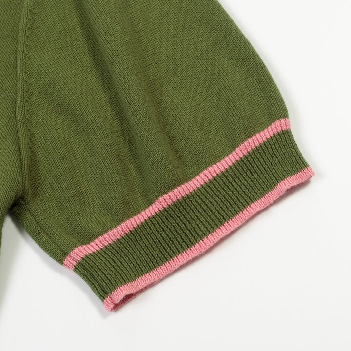 Men's Green Vintage 1970s Fashion Design Jacquard Polo Knit Shirt
