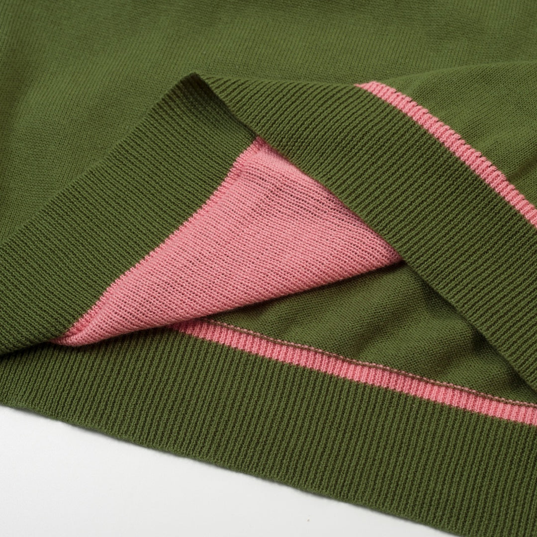 Men's Green Vintage 1970s Fashion Design Jacquard Polo Knit Shirt
