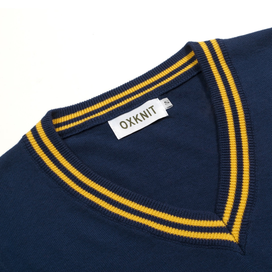 Women's Dark Blue Vintage Artistic Seal Embroidery Knit T-Shirt