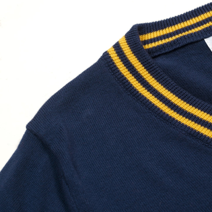 Women's Dark Blue Vintage Artistic Seal Embroidery Knit T-Shirt