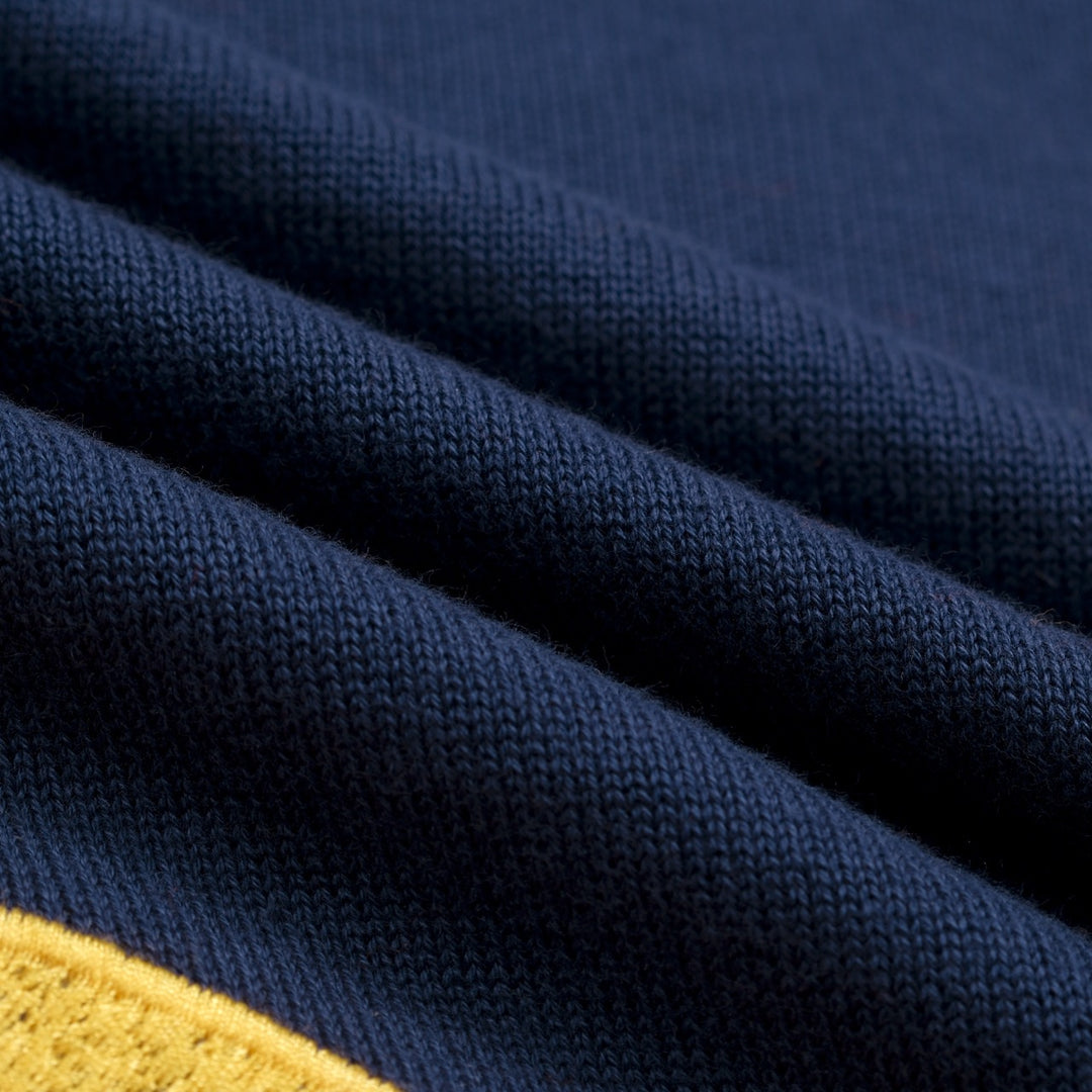 Women's Dark Blue Vintage Artistic Seal Embroidery Knit T-Shirt