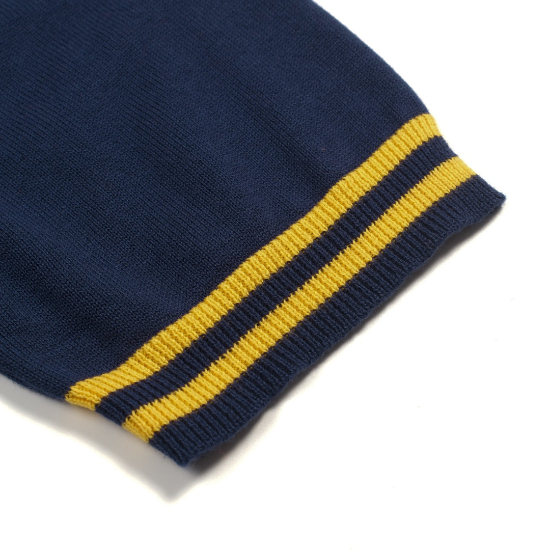 Women's Dark Blue Vintage Artistic Seal Embroidery Knit T-Shirt