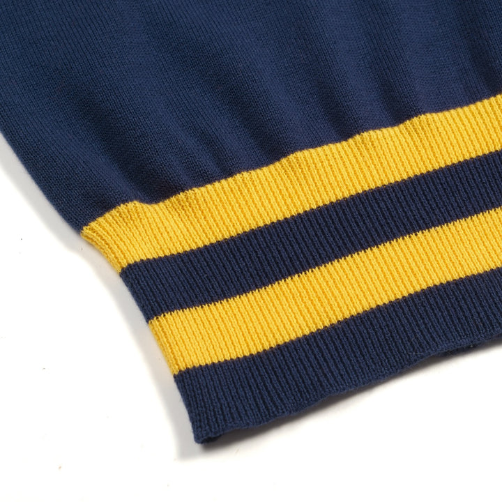Women's Dark Blue Vintage Artistic Seal Embroidery Knit T-Shirt