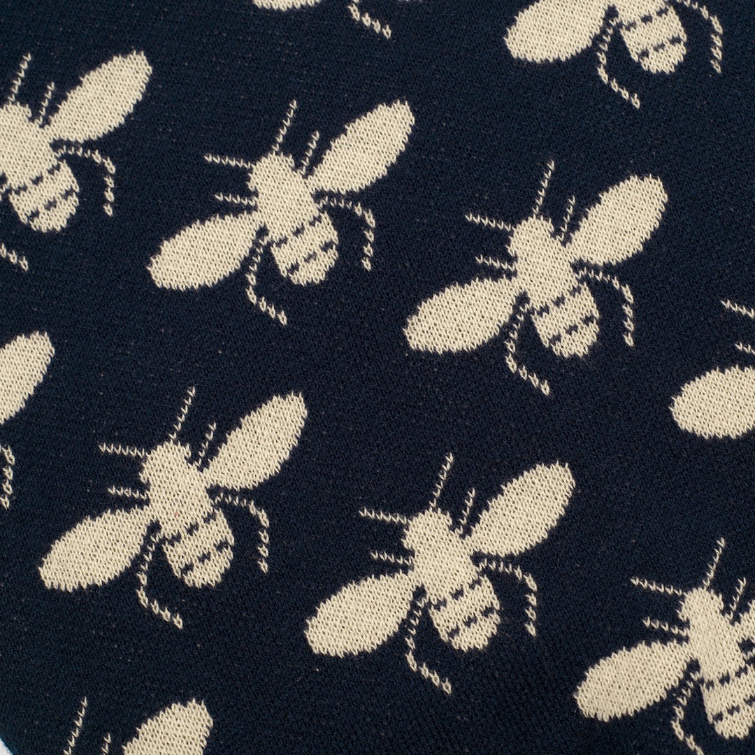 Women's Dark Blue Vintage Insect Art Jacquard Knit T-Shirt