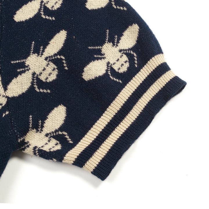Women's Dark Blue Vintage Insect Art Jacquard Knit T-Shirt