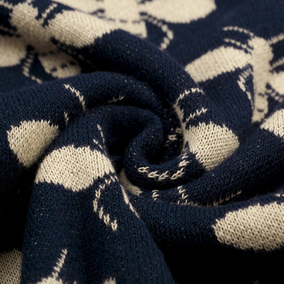 Women's Dark Blue Vintage Insect Art Jacquard Knit T-Shirt