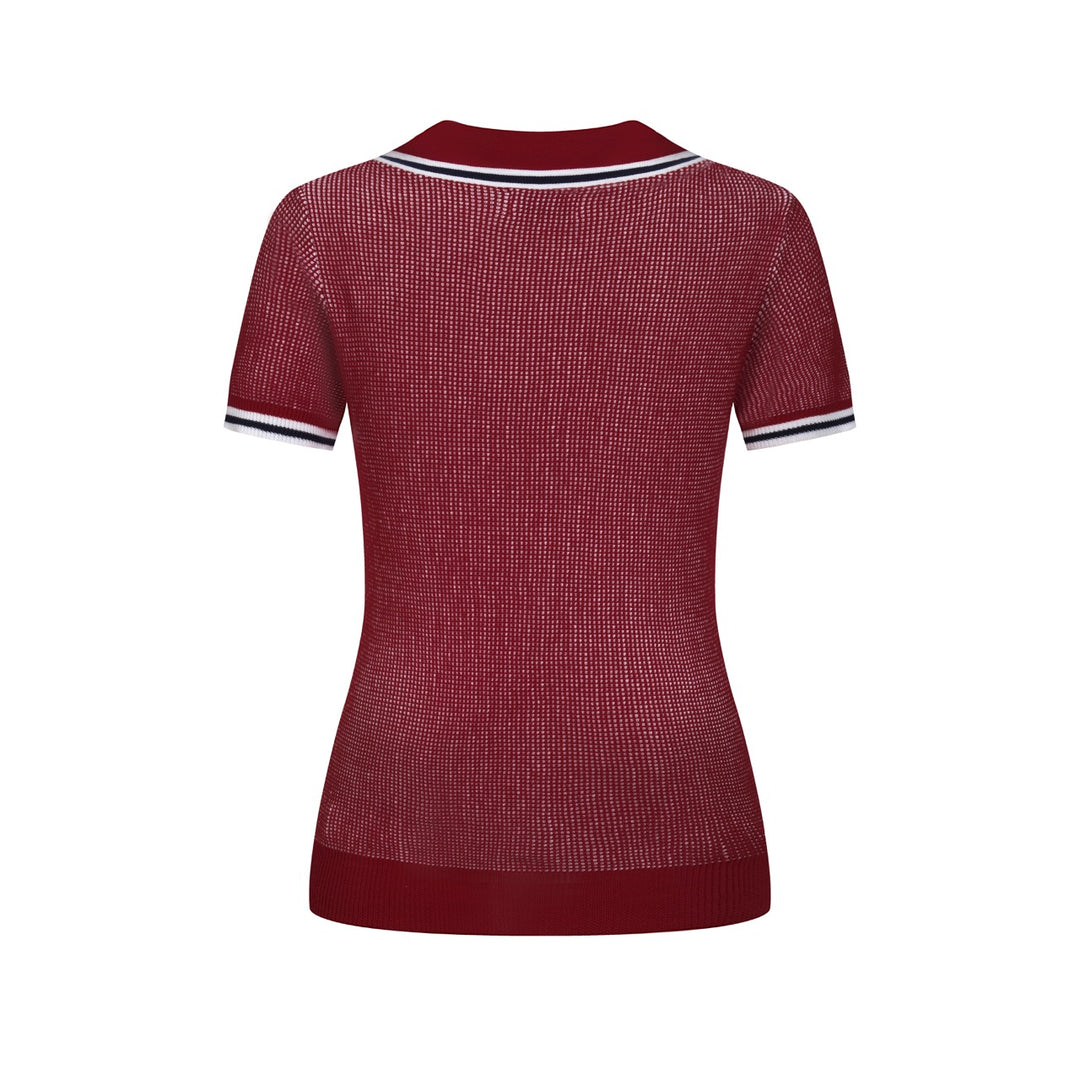 T-shirt Femme Rouge Rétro à Carreaux en Jacquard Artistique