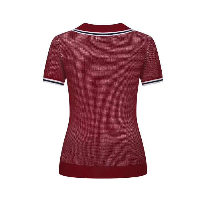 T-shirt Femme Rouge Rétro à Carreaux en Jacquard Artistique