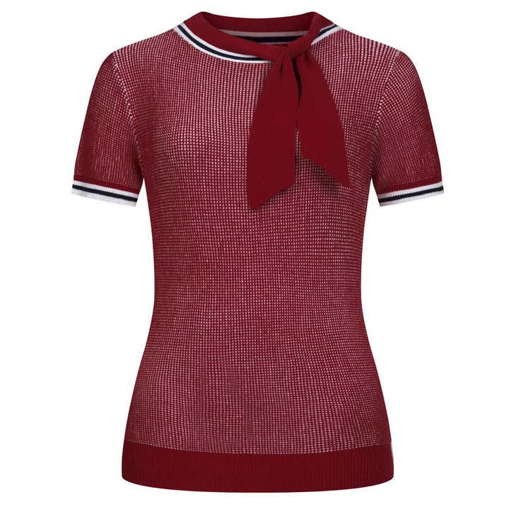T-shirt Femme Rouge Rétro à Carreaux en Jacquard Artistique